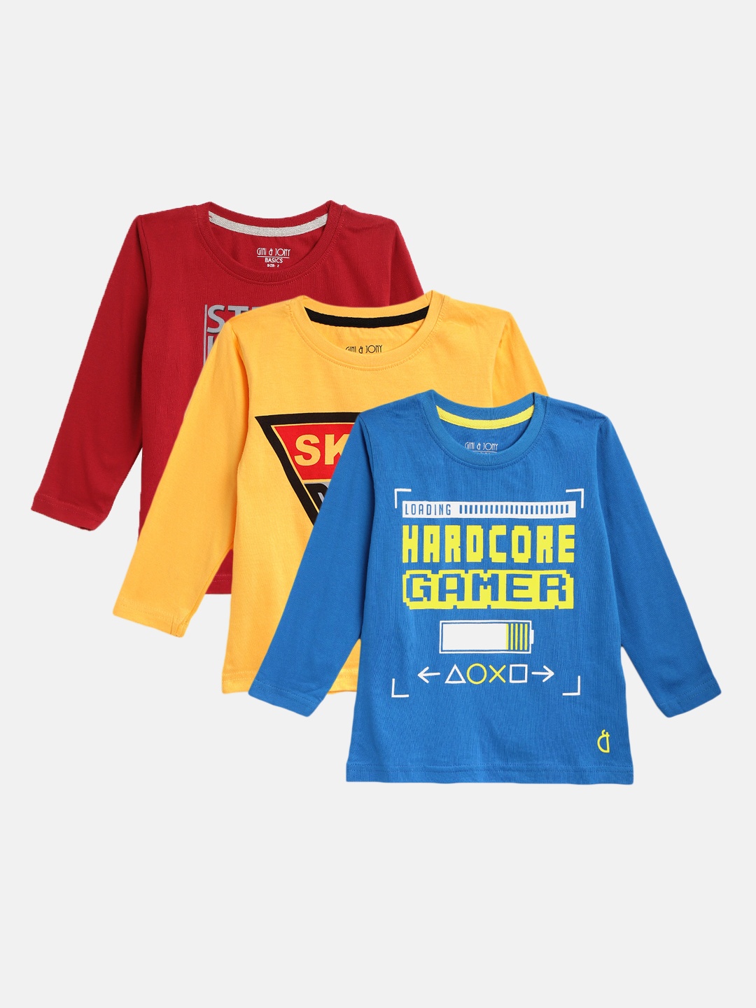 

Gini Jony Boys Pack of 3 Printed Pure Cotton T-shirt, Blue