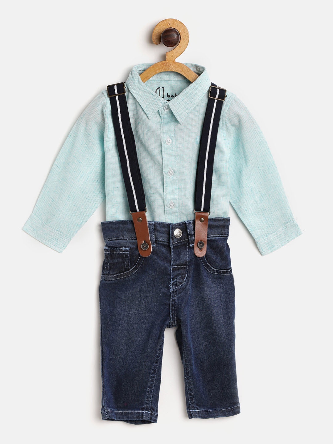 

Gini and Jony Boys Blue Checked Shirt with Jeans & Suspenders