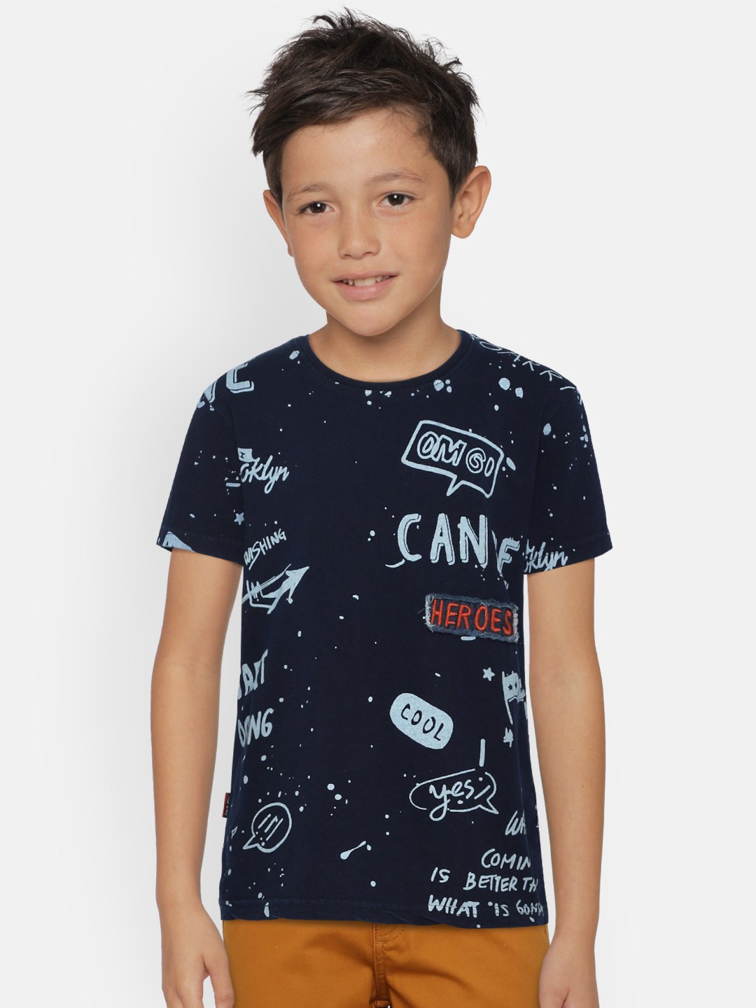 

Gini and Jony Boys Navy Blue Printed Round Neck T-shirt