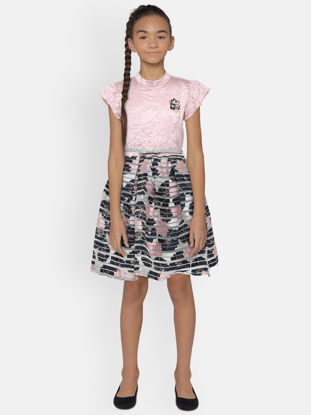 

Gini and Jony Girls Pink Self Design Fit and Flare Dress