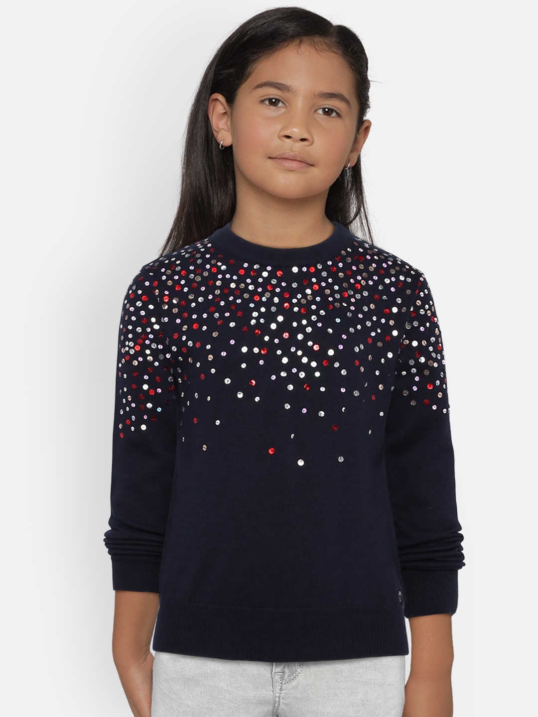 

Gini and Jony Girls Navy Blue Solid Pullover Sweater