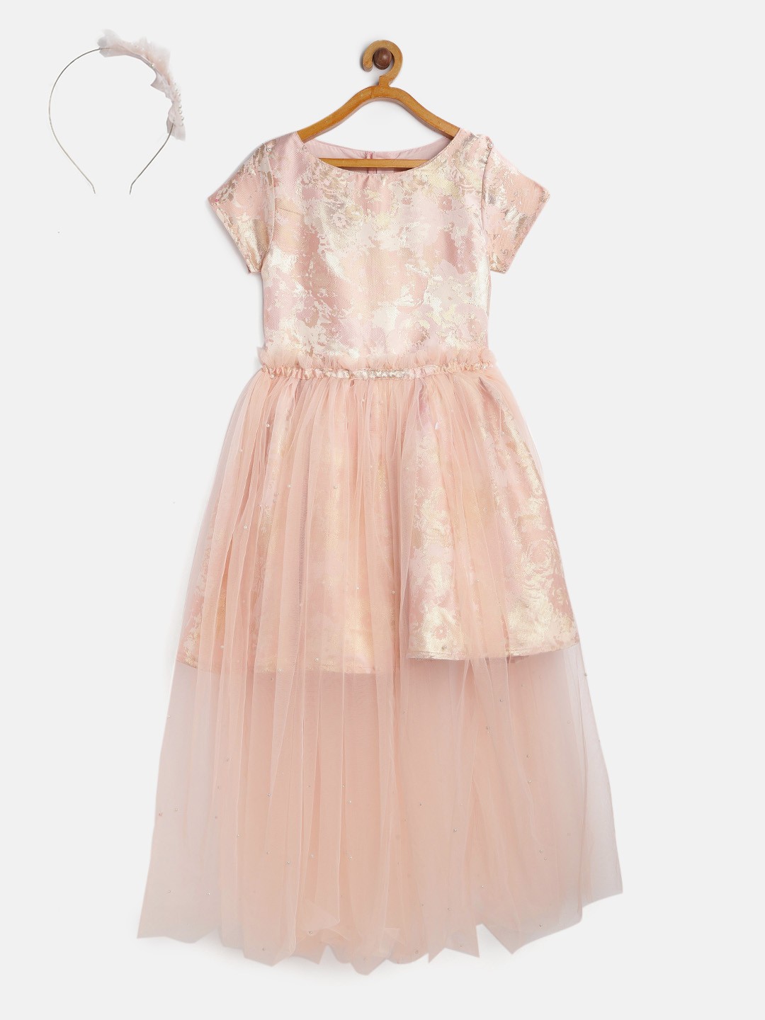 

Gini and Jony Girls Peach-Coloured Self Design Fit and Flare Dress