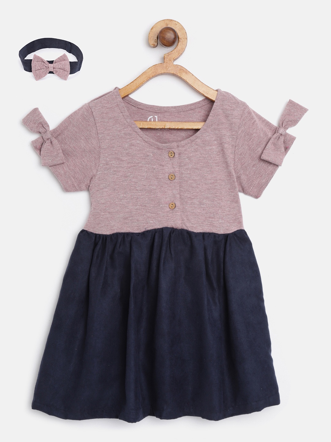 

Gini and Jony Girls Navy Blue & Purple Colourblocked Fit and Flare Dress