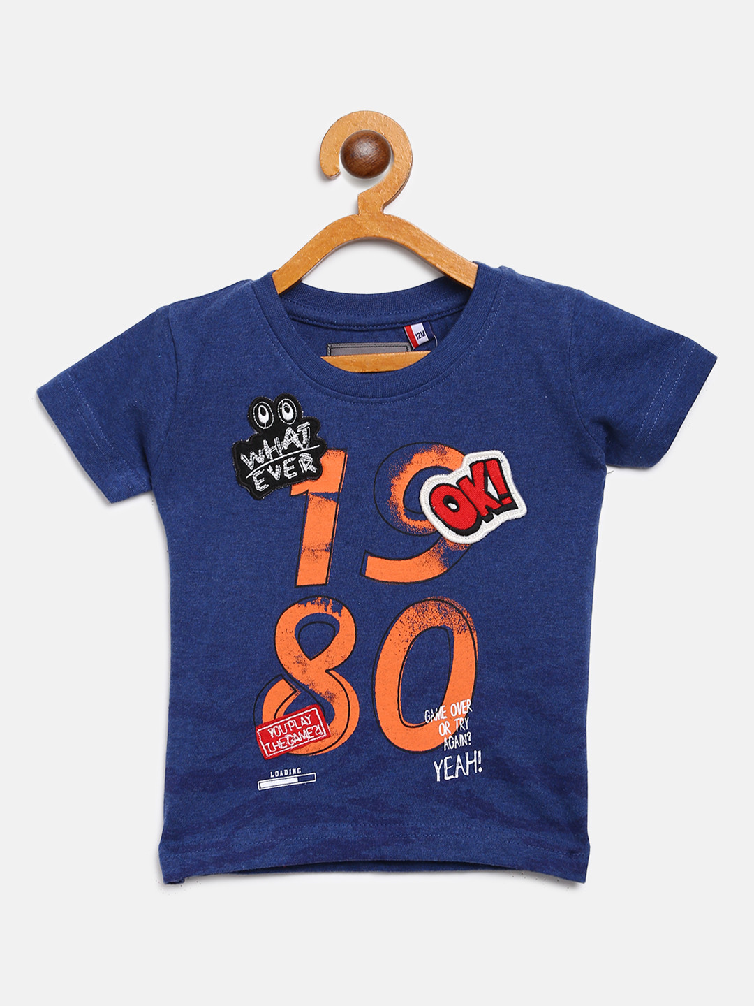 

Gini and Jony Boys Navy Blue Printed Round Neck Pure Cotton T-shirt