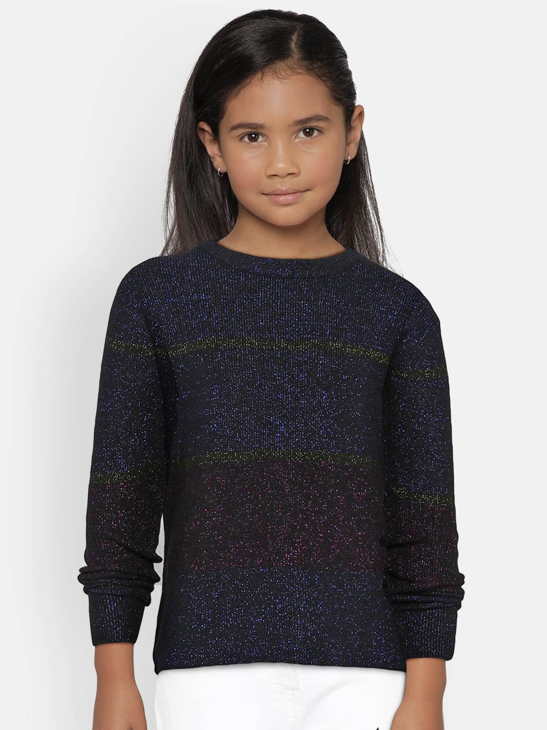 

Gini and Jony Girls Navy Blue Striped Pullover Sweater