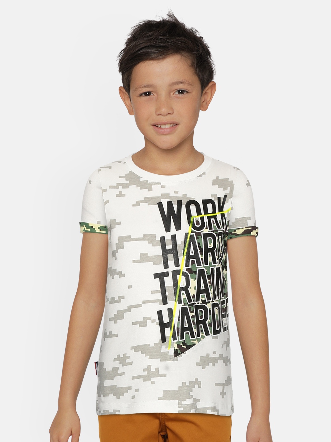 

Gini and Jony Boys White Grey Slogan Print Round Neck Pure Cotton T-shirt