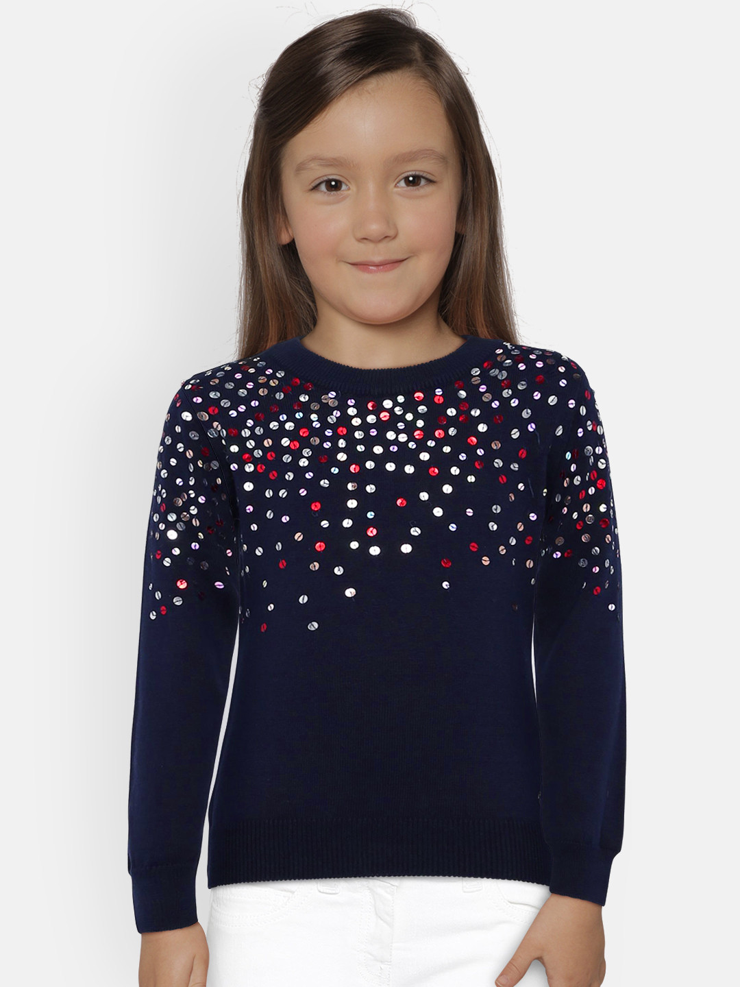 

Gini and Jony Girls Navy Blue Embellished Pullover Sweater