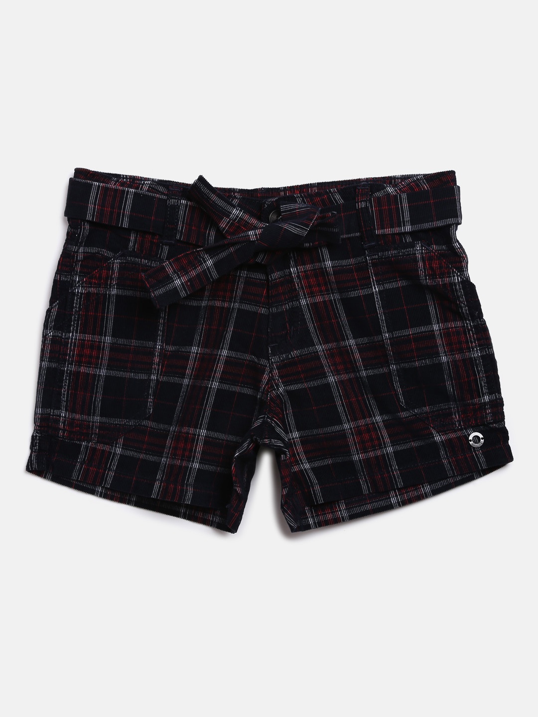 

Gini and Jony Girls Black & Maroon Checked Regular Fit Shorts