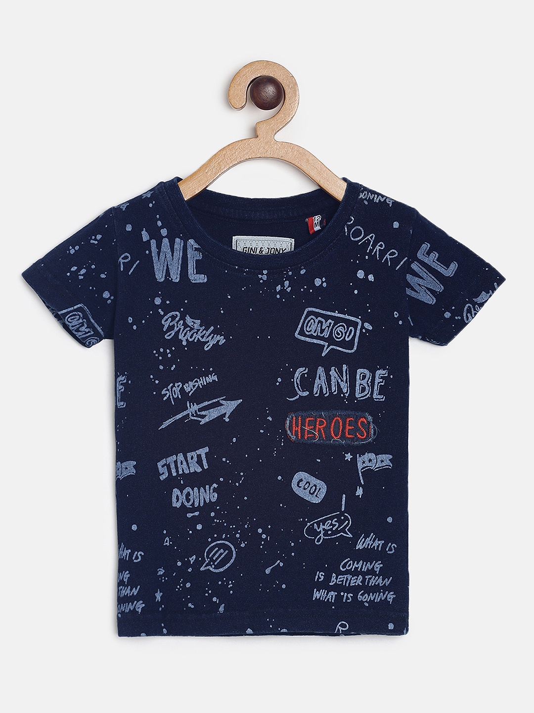 

Gini and Jony Boys Navy Blue Printed Round Neck T-shirt