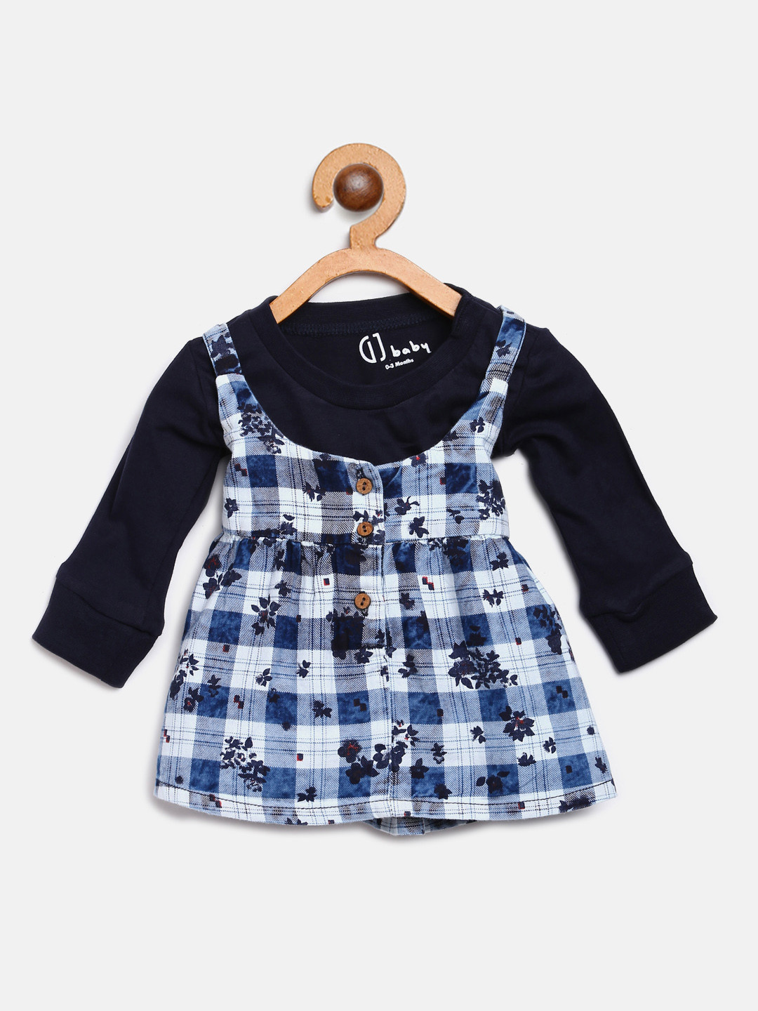 

Gini and Jony Girls White & Navy Checked A-Line Dress with T-shirt