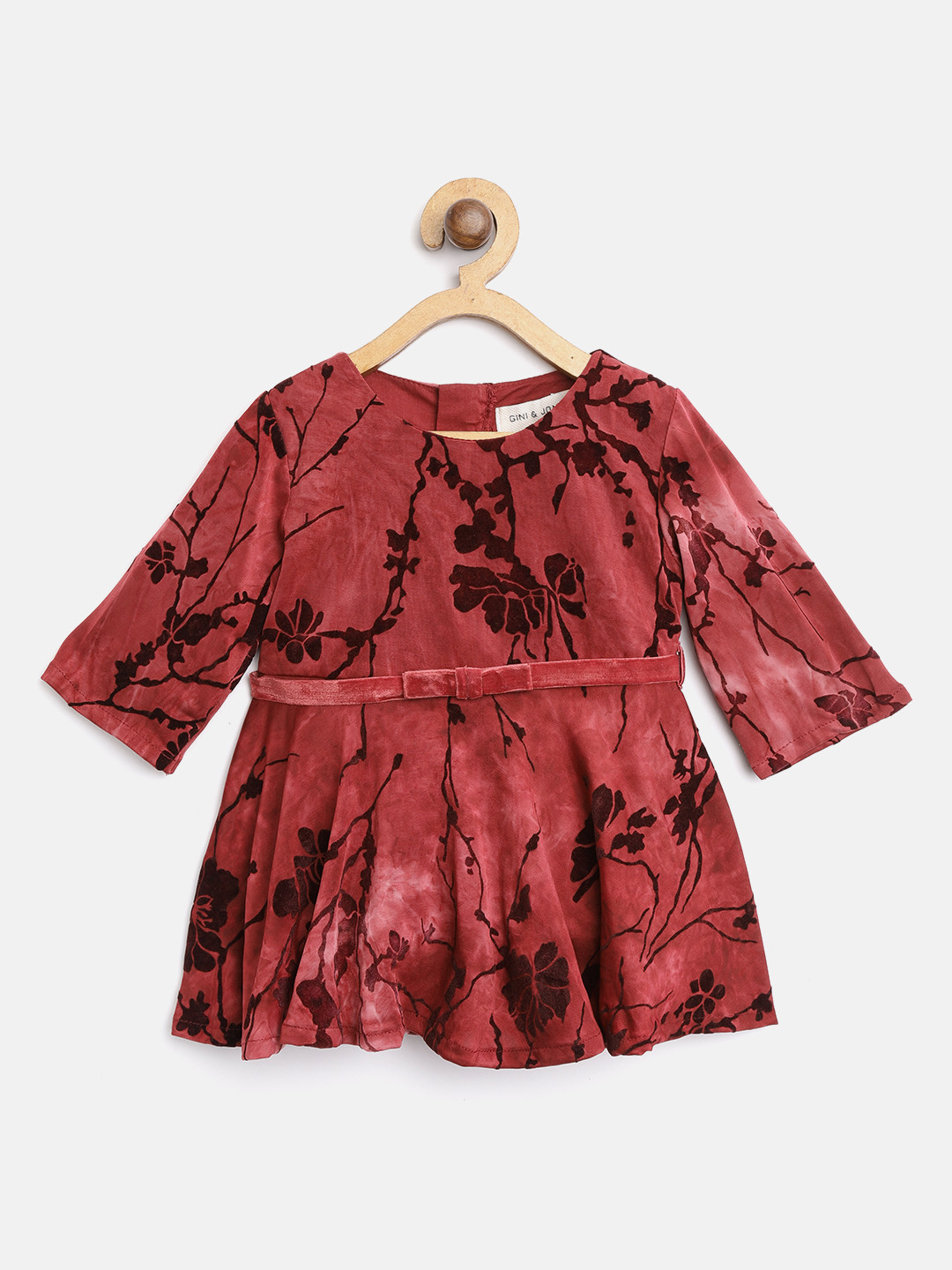 

Gini and Jony Girls Red Floral Printed Fit and Flare Dress