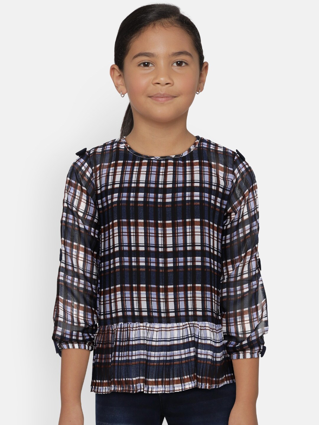 

Gini and Jony Girls Navy Blue & White Checked Top