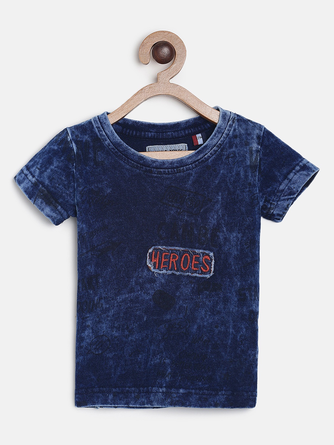 

Gini and Jony Boys Blue Self Design Round Neck T-shirt