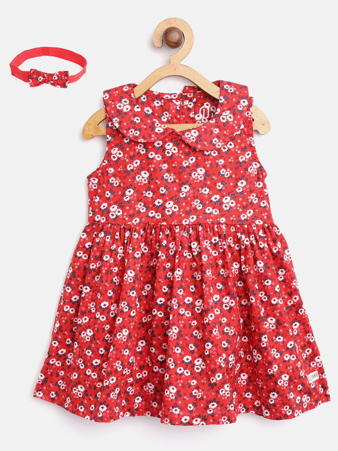 

Gini and Jony Girls Red & White Printed Fit and Flare Dress with Hairband