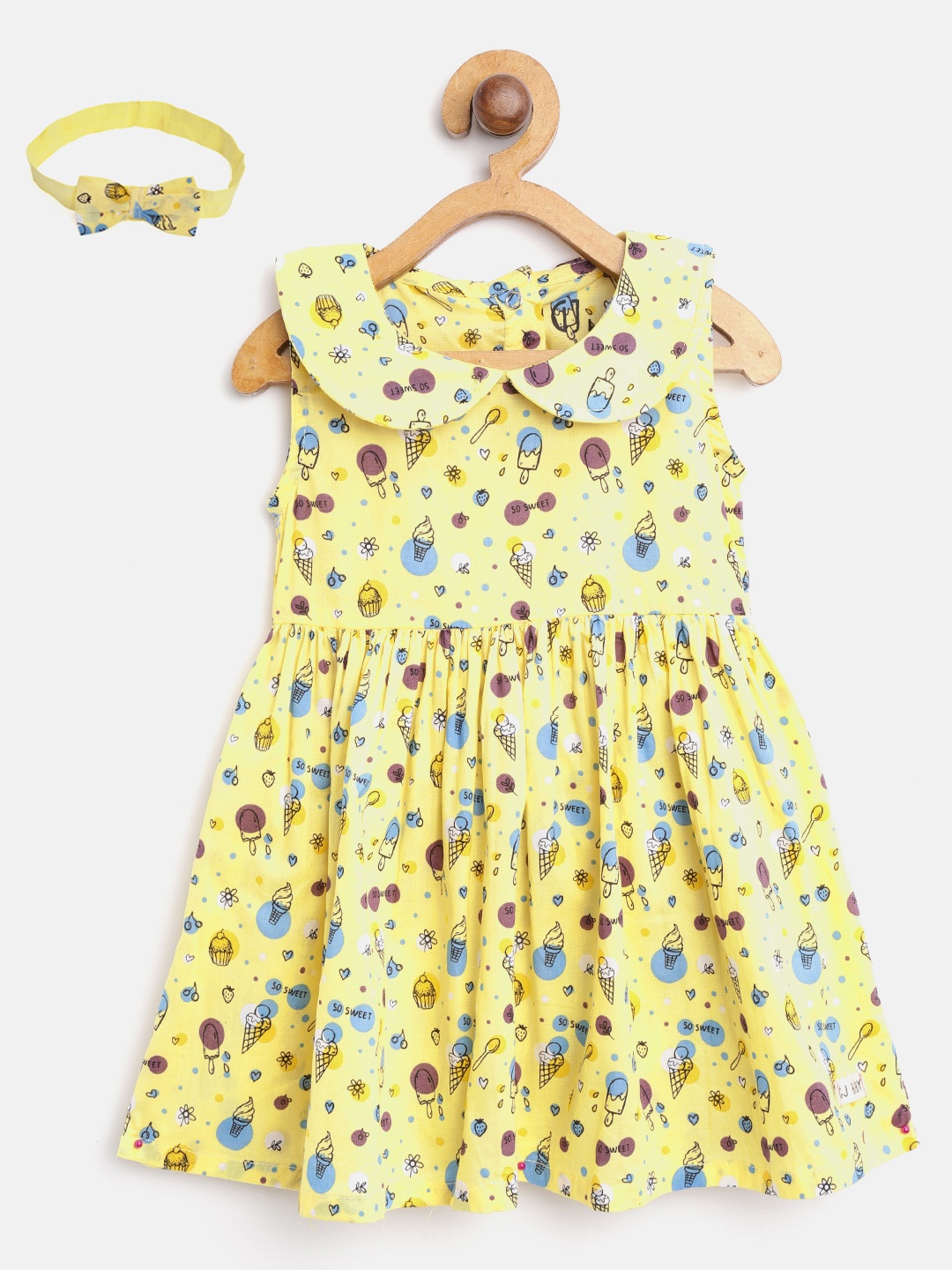 

Gini and Jony Girls Yellow & Blue Printed Fit and Flare Dress with Hairband