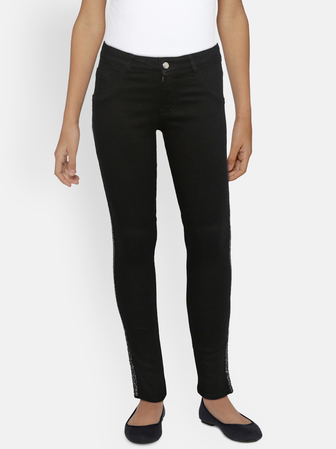 

Gini and Jony Girls Black Solid Slim Fit Denim Jeggings