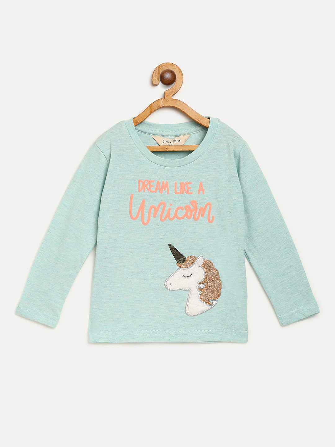 

Gini and Jony Girls Green Printed Round Neck T-shirt