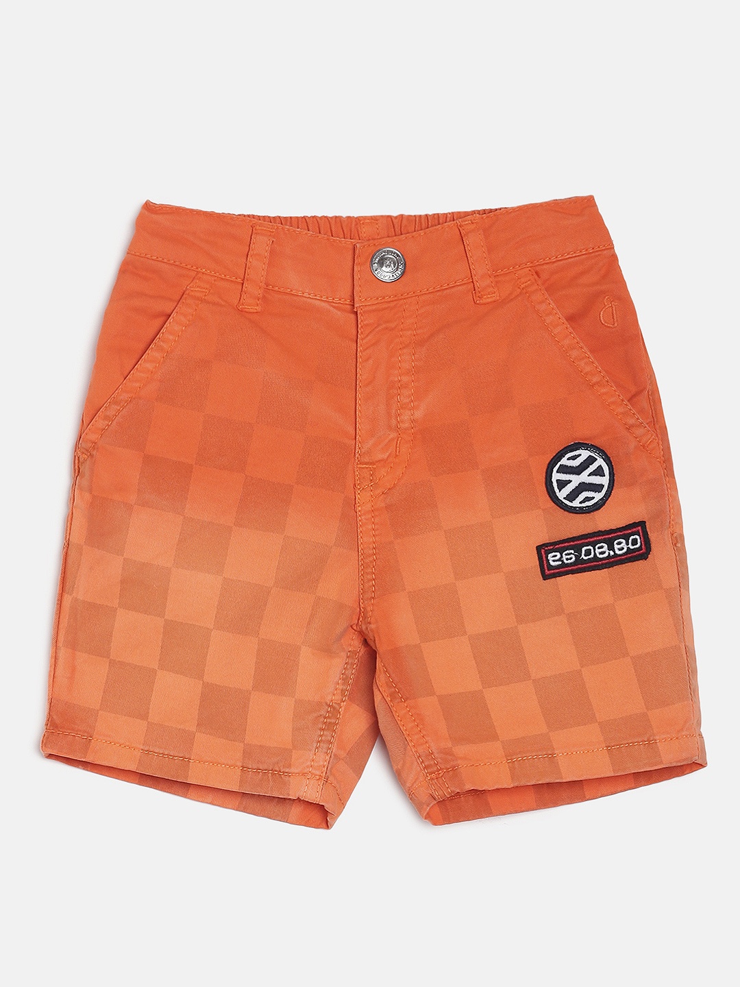 

Gini and Jony Boys Orange Checked Regular Shorts