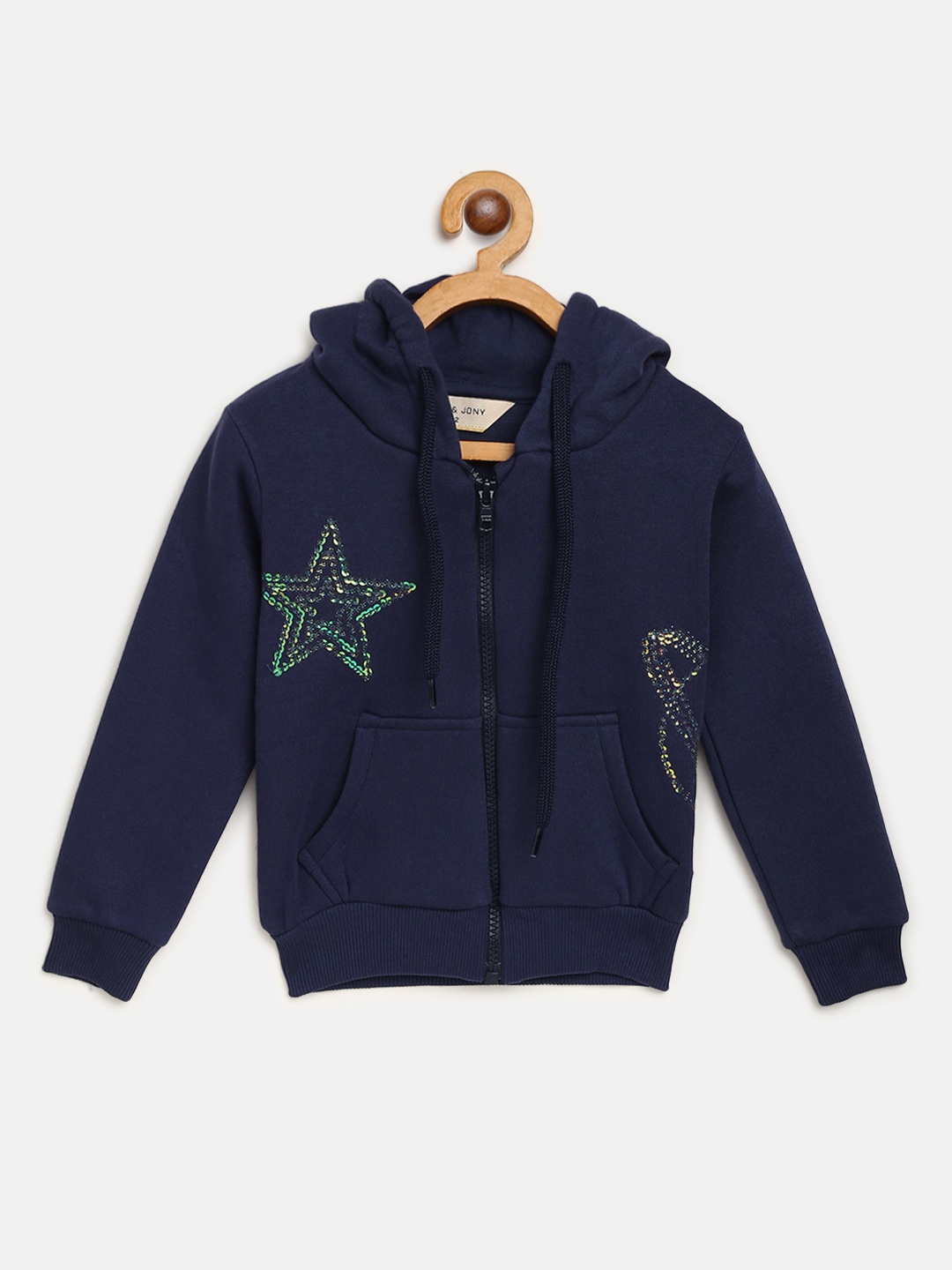 

Gini and Jony Girls Navy Blue Solid Hooded Sweatshirt with Sequinned Detail