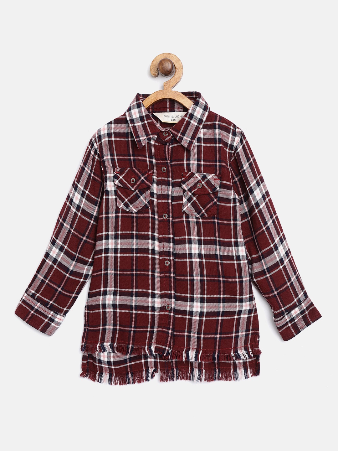 

Gini and Jony Girls Maroon & White Regular Fit Checked Casual Shirt