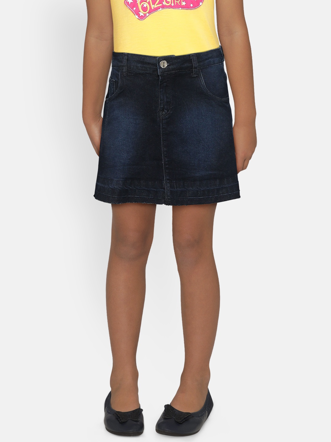 

Gini and Jony Girls Navy Blue Washed Denim A-Line Skirt