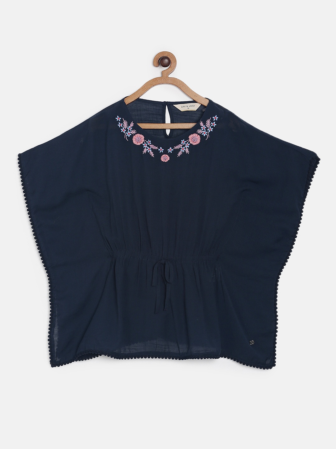 

Gini and Jony Girls Navy Blue Embroidered Kaftan Top