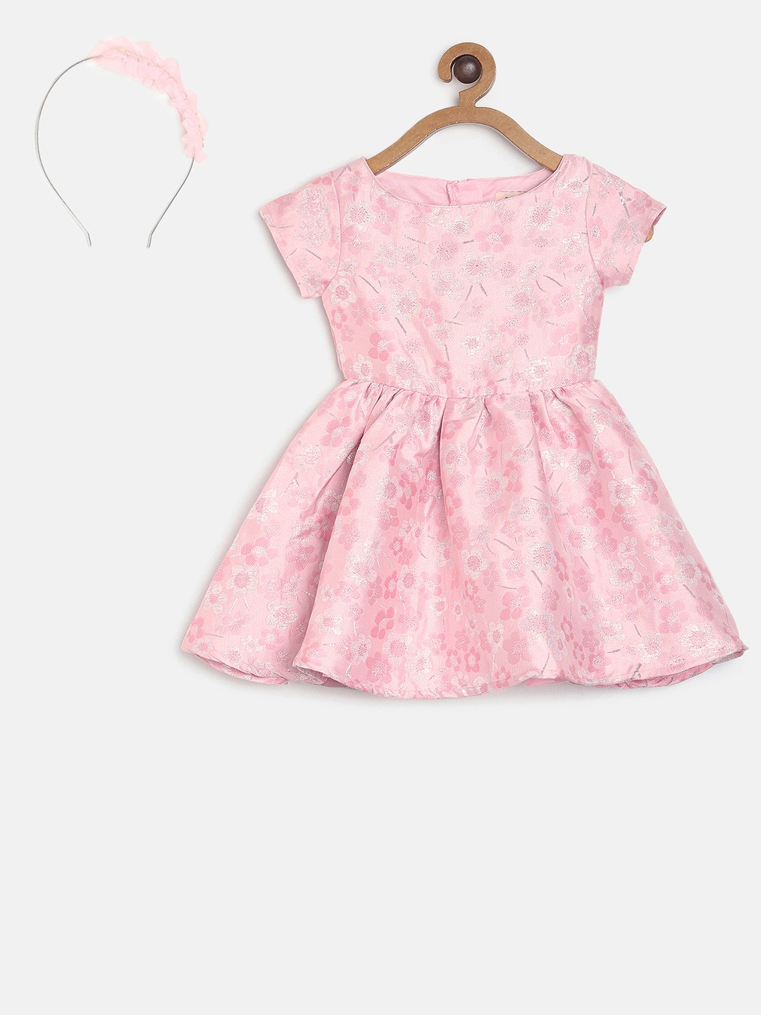 

Gini and Jony Girls Pink Self Design Fit and Flare Dress