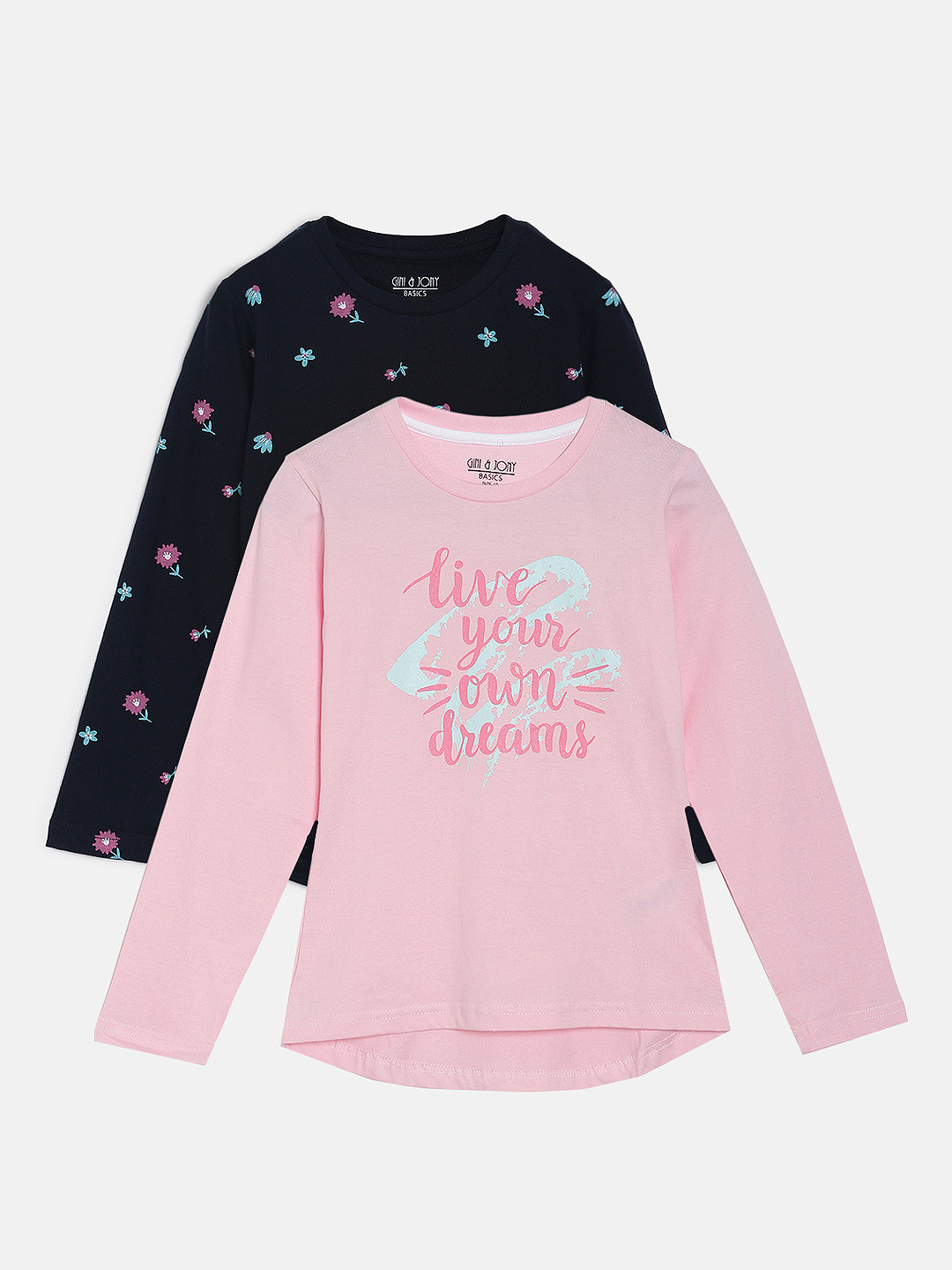 

Gini and Jony Girls Pack Of 2 Printed Round Neck T-shirts, Pink