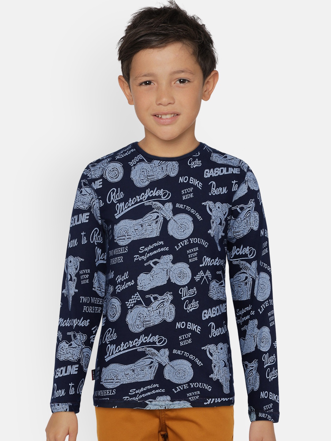 

Gini and Jony Boys Navy Blue Printed Round Neck T-shirt