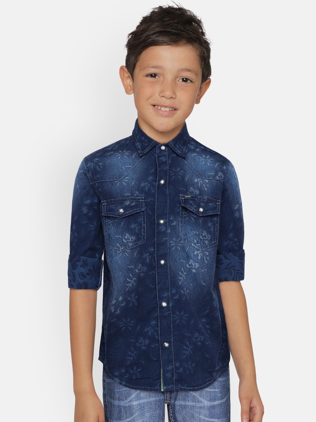 

Gini and Jony Boys Blue Slim Fit Printed Casual Shirt