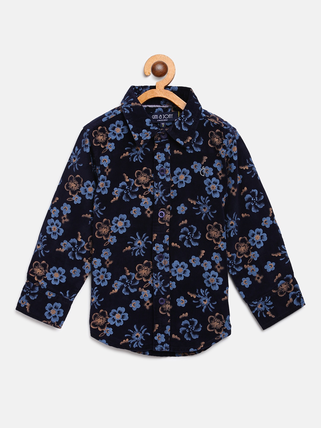 

Gini and Jony Boys Navy Blue & Beige Regular Fit Floral Print Casual Shirt