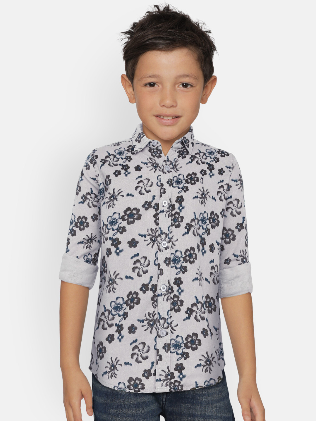 

Gini and Jony Boys Grey Slim Fit Printed Casual Shirt