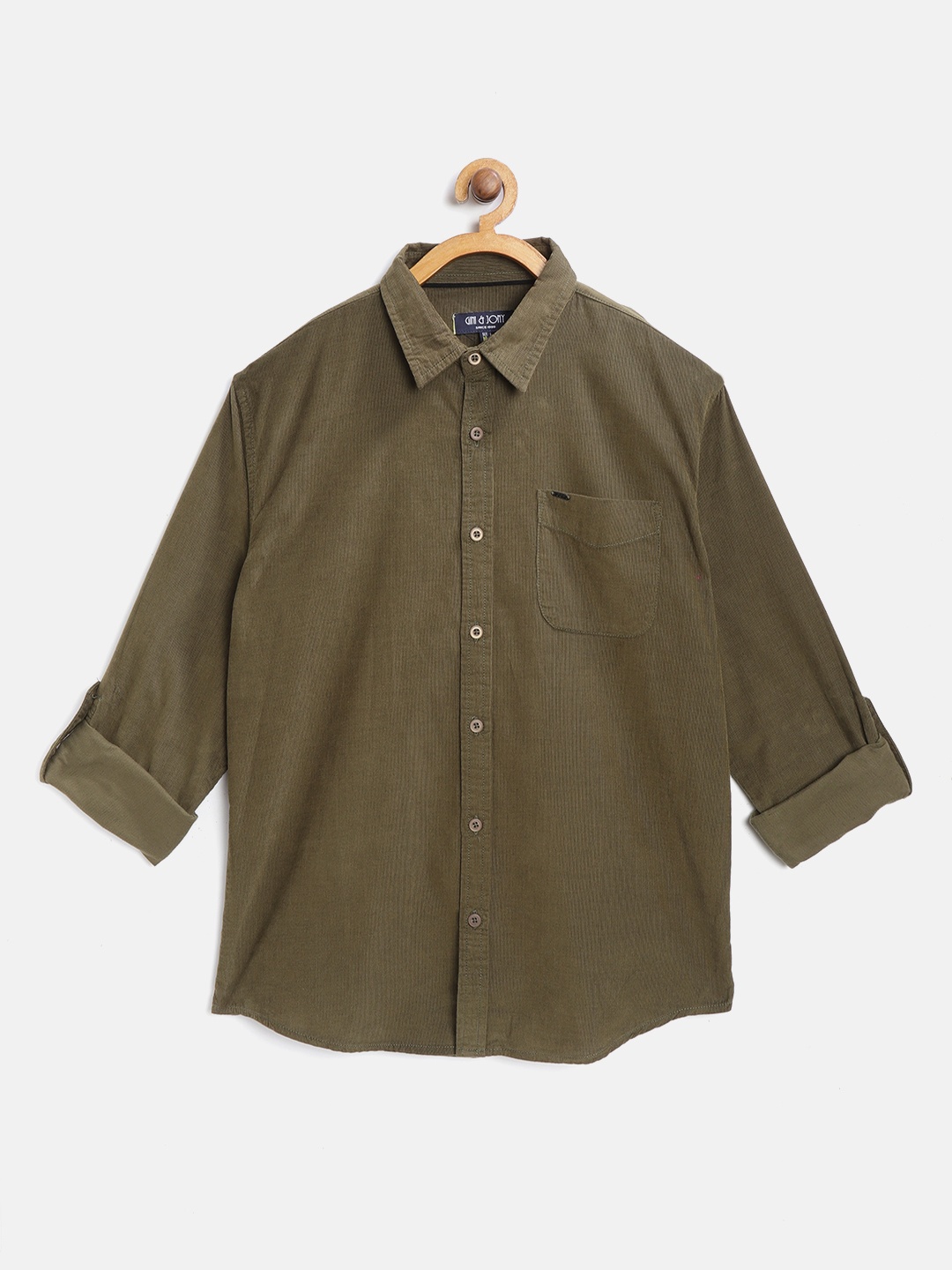 

Gini and Jony Boys Olive Green Solid Couduroy Shirt
