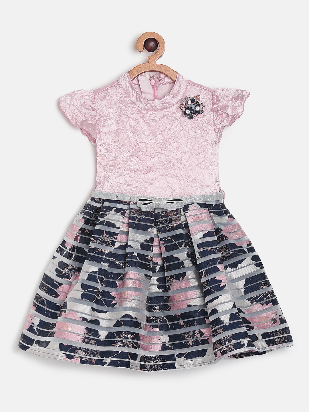 

Gini and Jony Girls Navy Blue & Pink Floral Print Fit and Flare Dress