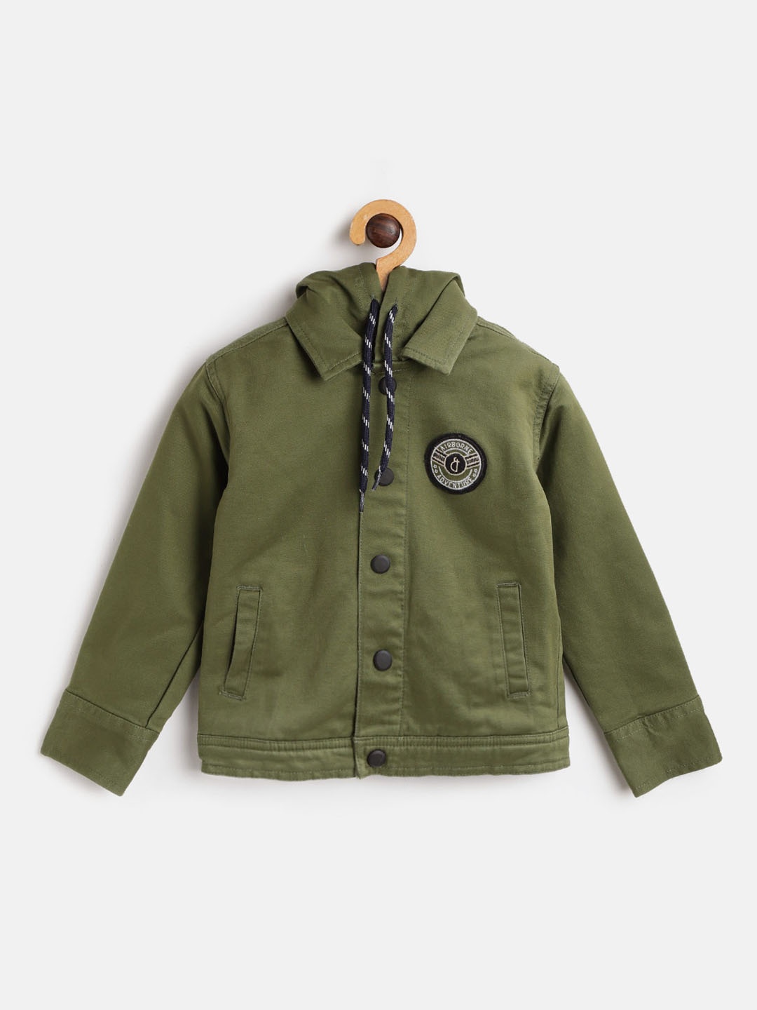 

Gini and Jony Boys Olive Green Solid Hooded Tailored Jacket