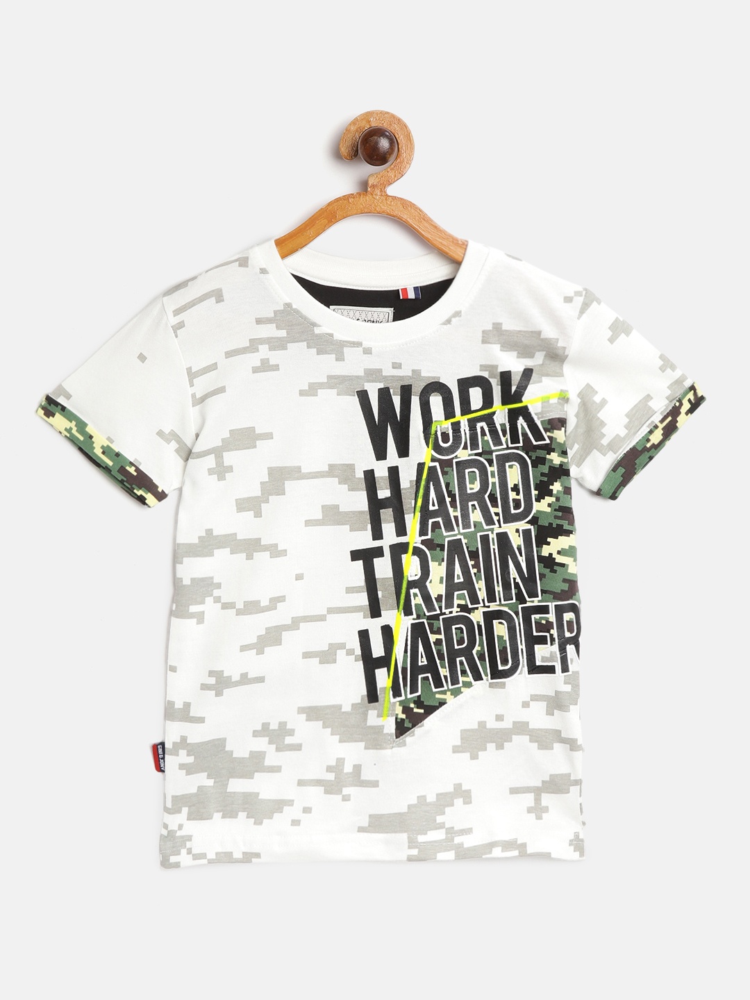 

Gini and Jony Boys White Grey Slogan Print Round Neck Pure Cotton T-shirt