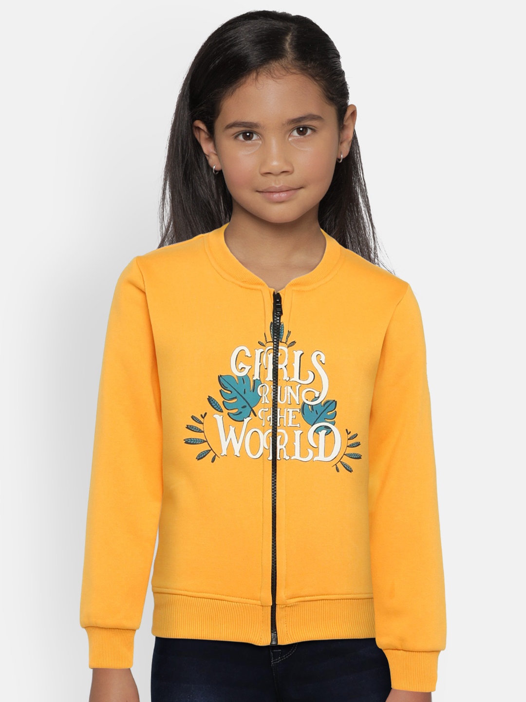 

Gini and Jony Girls Yellow Printed Open Front Jacket