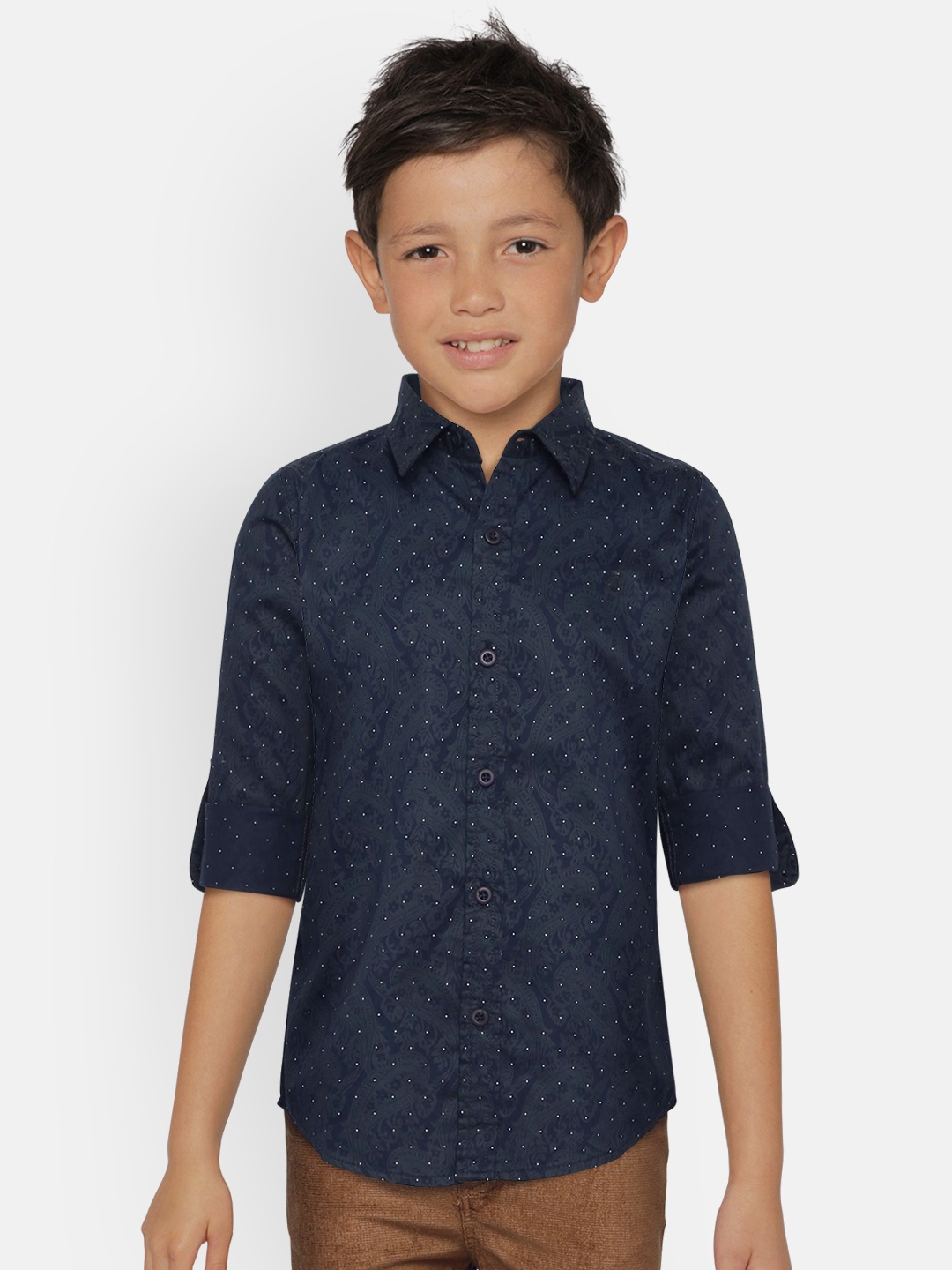 

Gini and Jony Boys Navy Blue Regular Fit Printed Casual Shirt