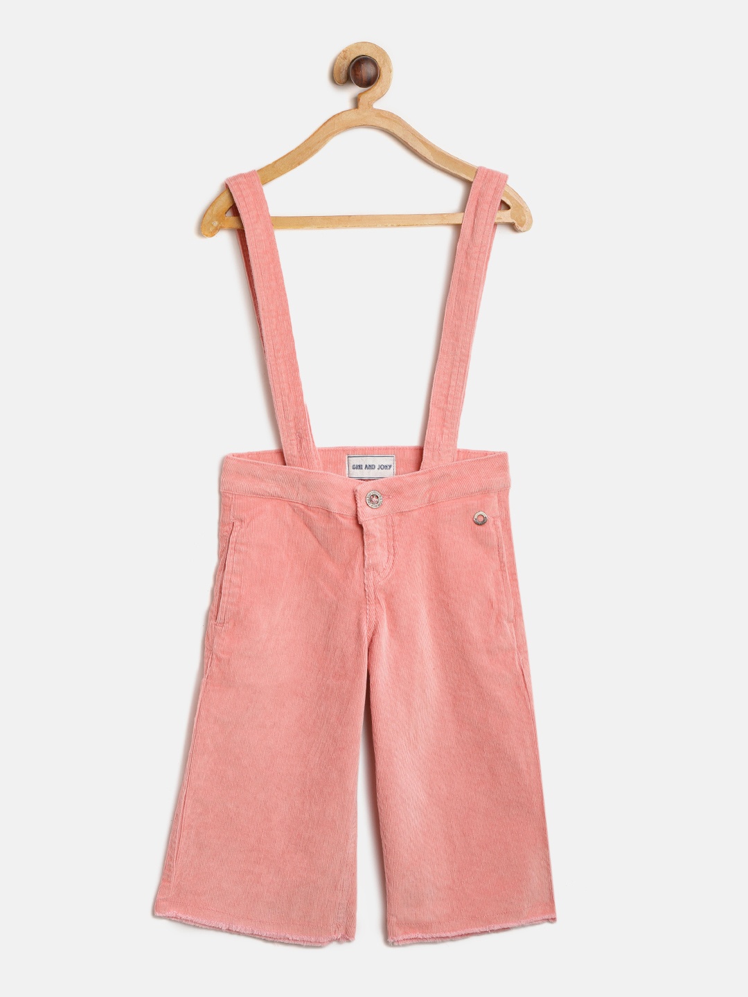 

Gini and Jony Girls Pink Regular Fit Solid Corduroy Culottes with Detachable Suspenders