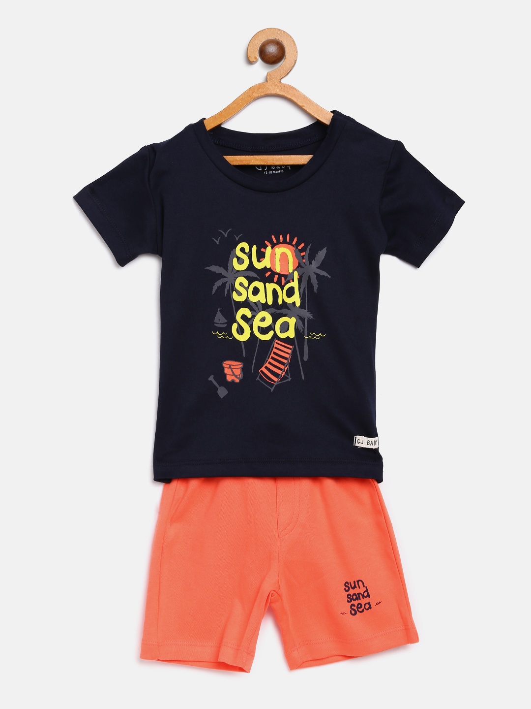 

Gini and Jony Boys Navy Blue & Orange Printed T-shirt with Shorts