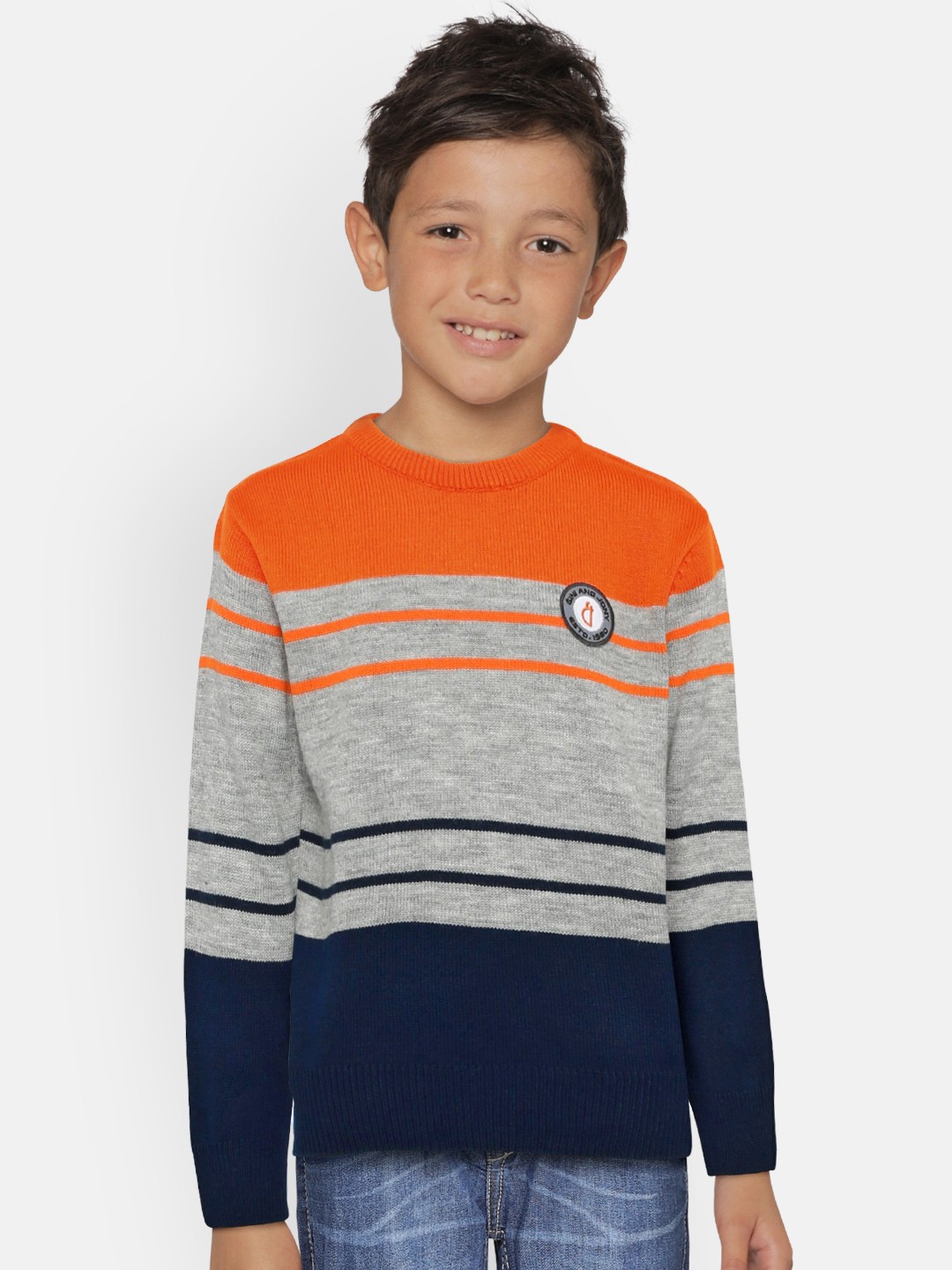 

Gini and Jony Boys Orange Striped Pullover Sweater