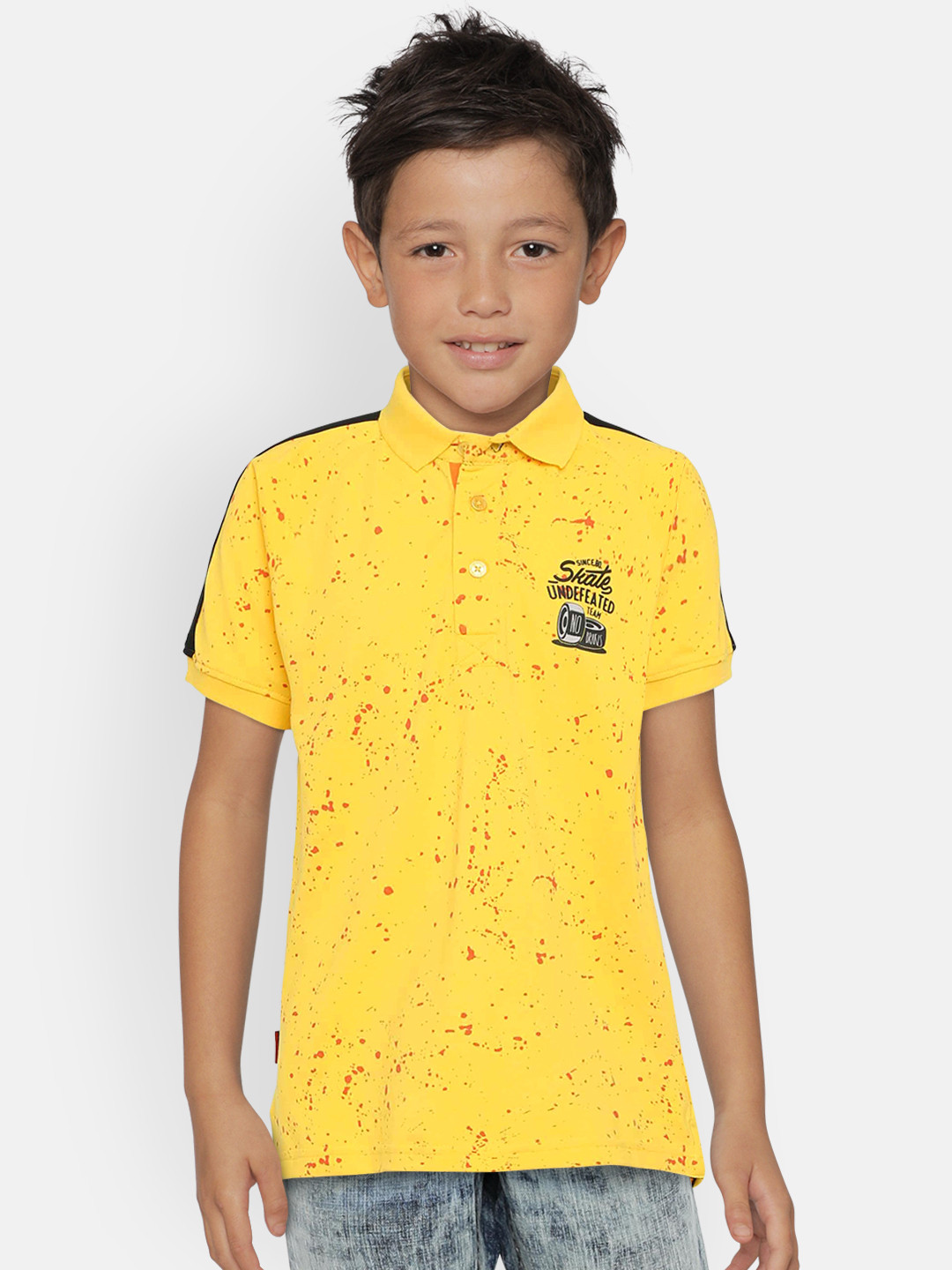 

Gini and Jony Boys Yellow Printed Polo Collar Pure Cotton T-shirt