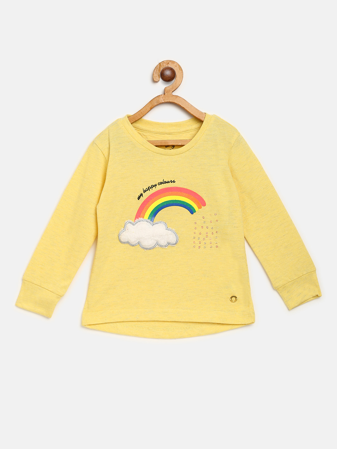 

Gini and Jony Girls Yellow Printed Round Neck T-shirt with Applique Detail