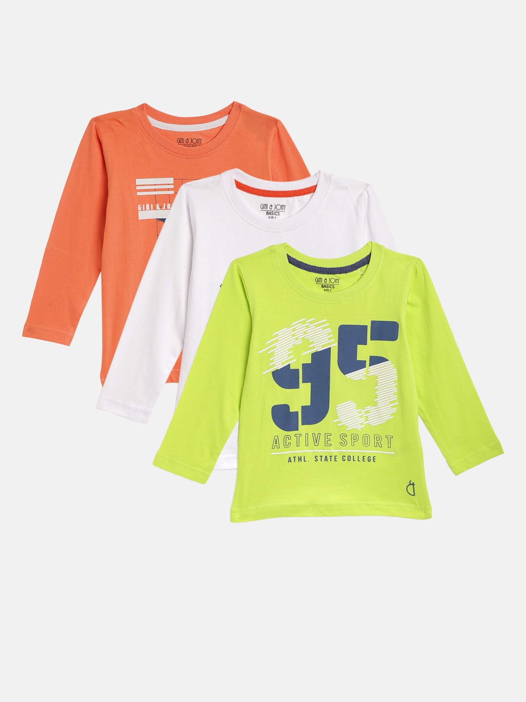 

Gini Jony Boys Pack of 3 Printed Pure Cotton T-shirt, White