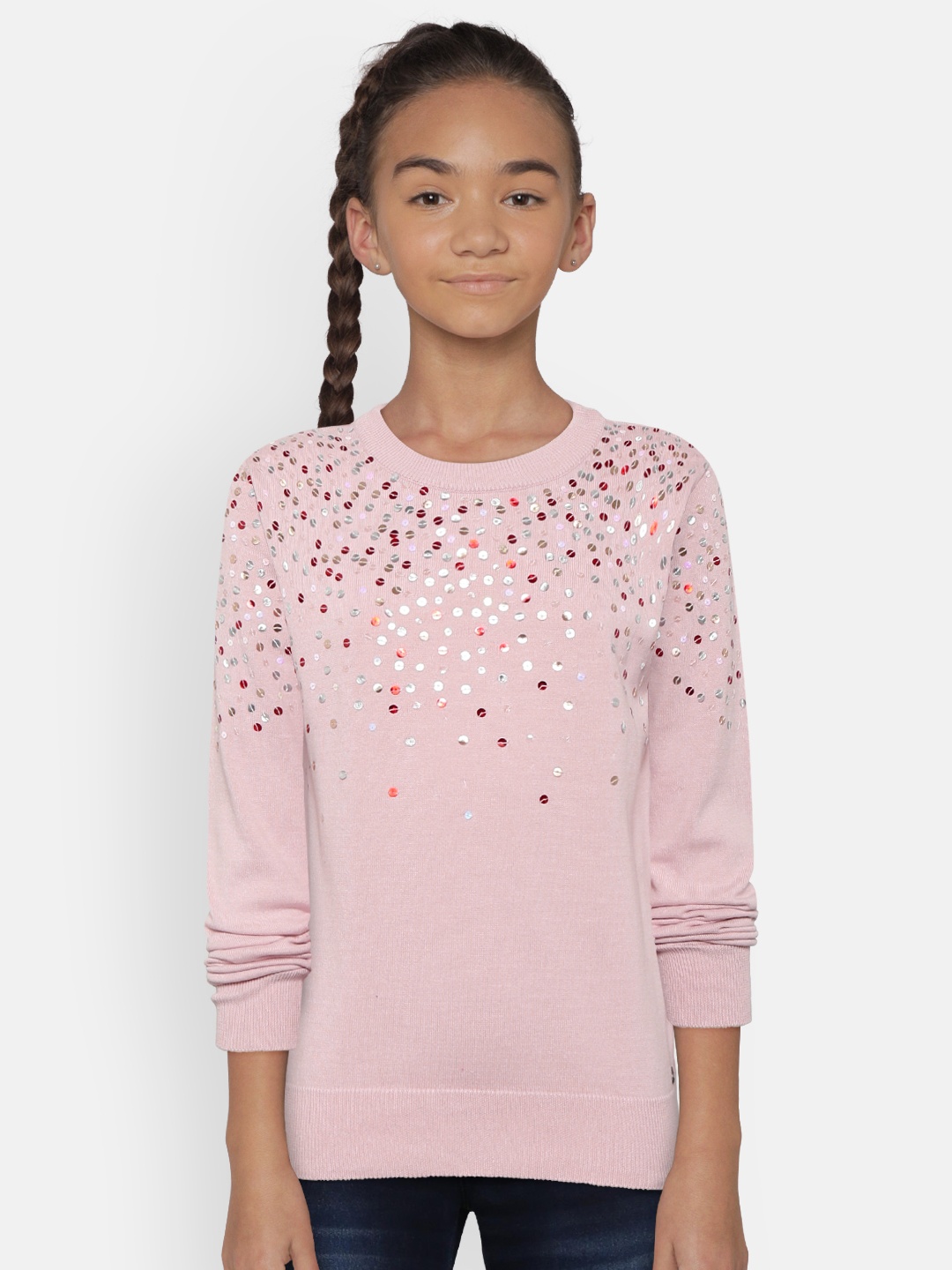 

Gini and Jony Girls Pink Sequinned Pullover Sweater