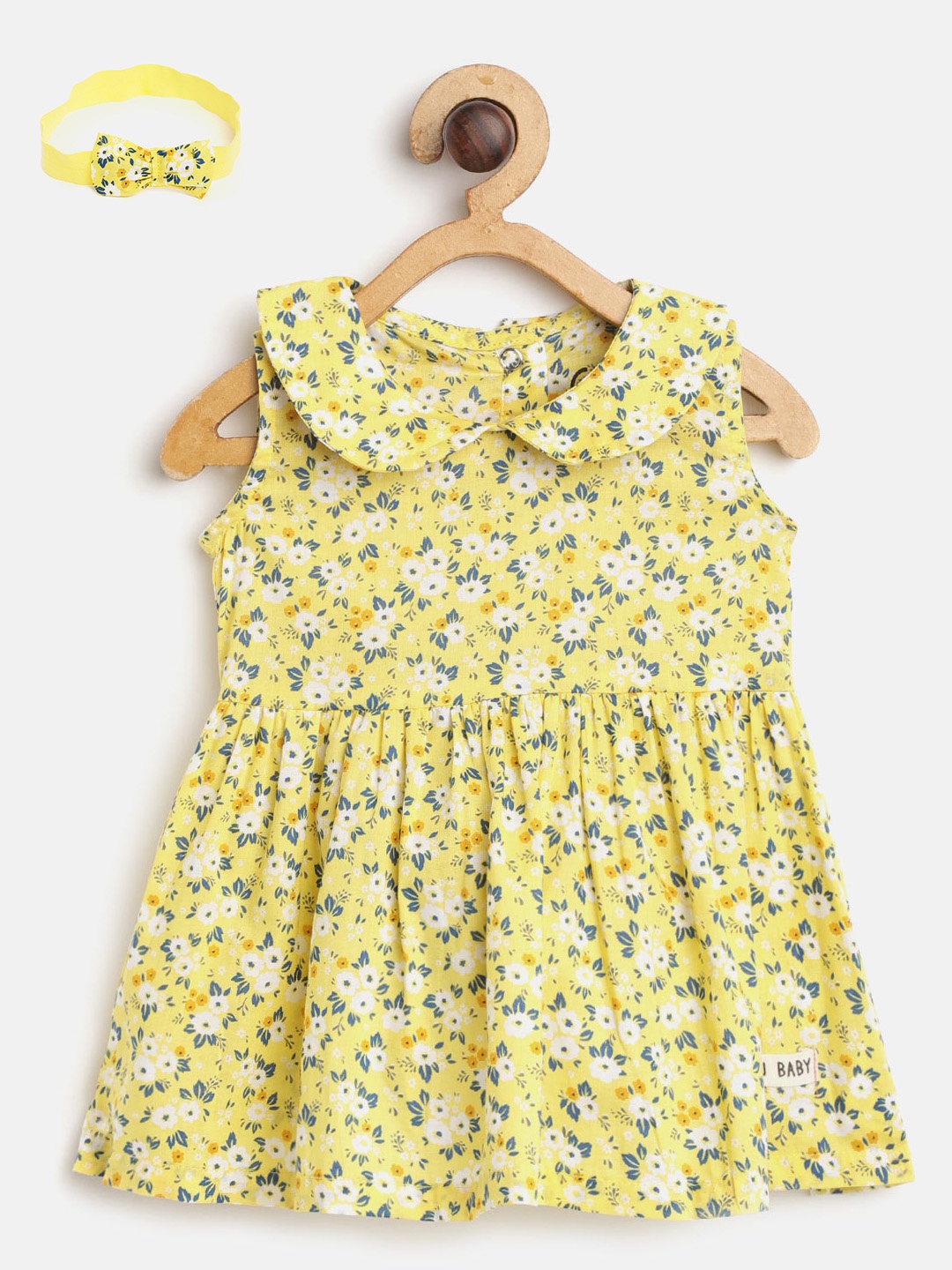 

Gini and Jony Girls Yellow & Blue Printed A-Line Dress with Hairband
