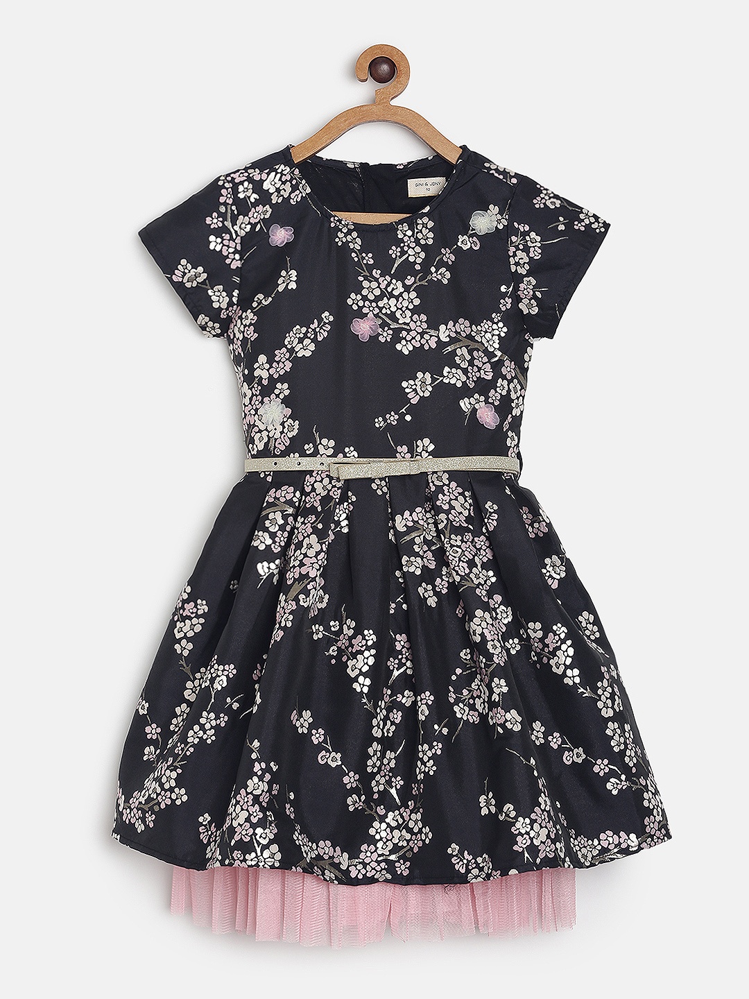 

Gini and Jony Girls Black Self Design Fit and Flare Dress