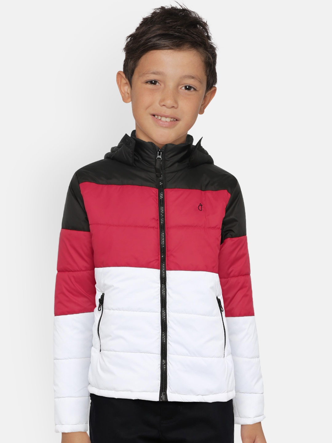 

Gini and Jony Boys White & Red Colourblocked Hooded Padded Jacket