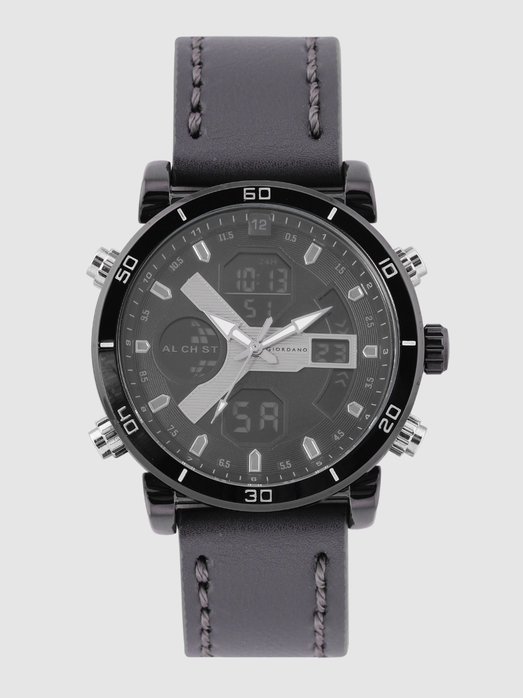 

GIORDANO Men Black Analogue and Digital Leather Watch C1180-03