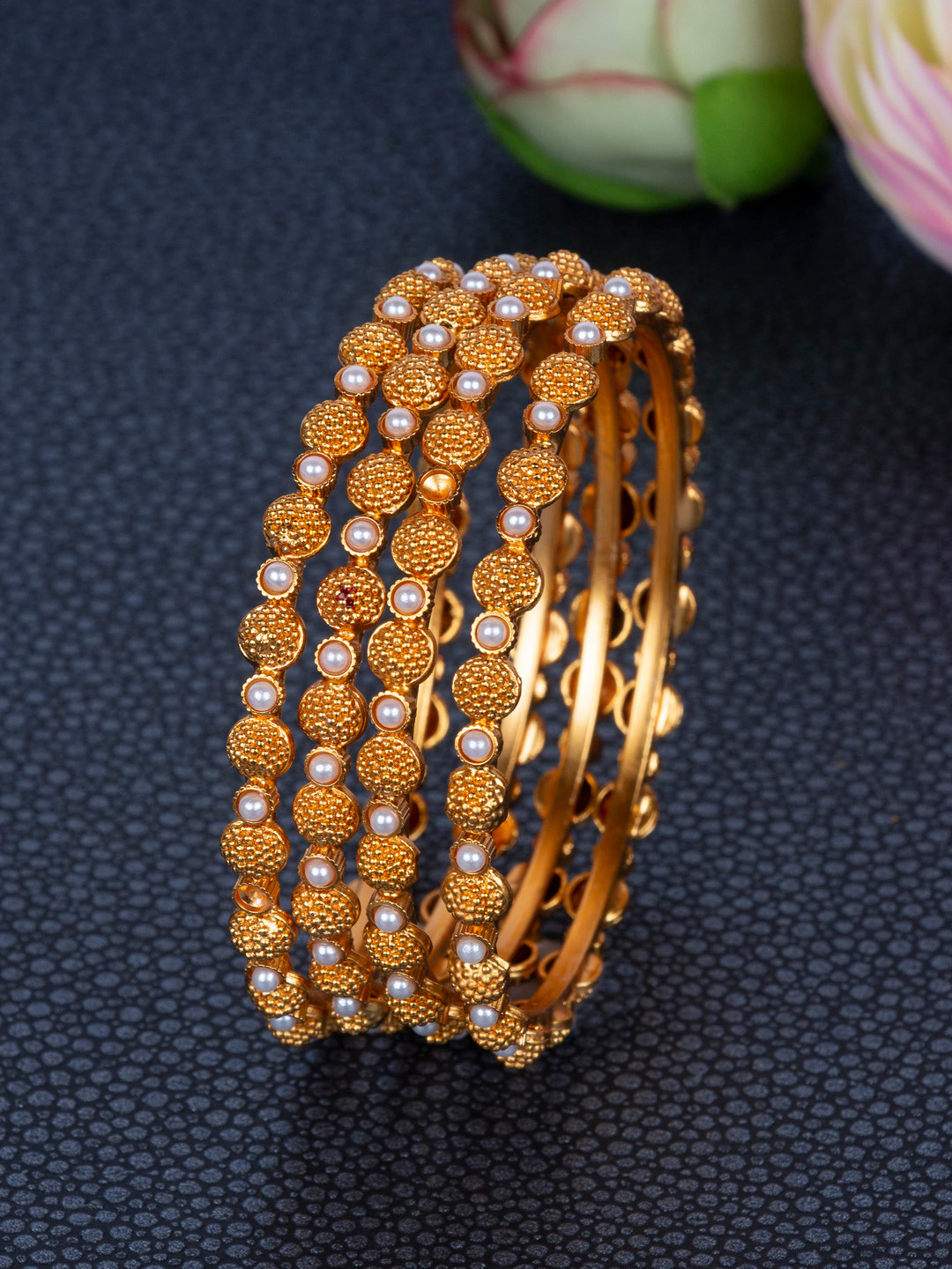 

AccessHer Set Of 4 Gold-Plated Handcrafted Traditional Temple Bangles